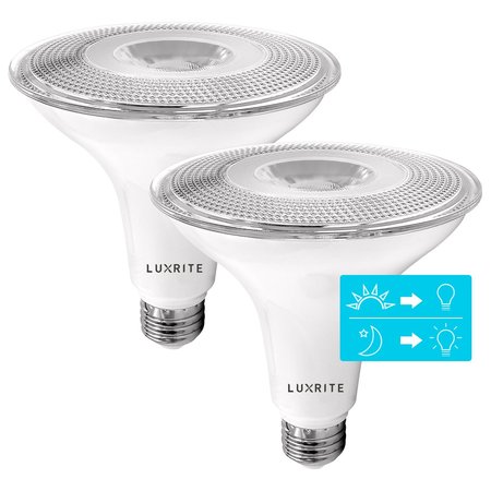 LUXRITE PAR38 LED Dusk to Dawn Light Bulbs 15W (90W Equivalent) 1250LM 5000K Bright White E26 Base 2-Pack LR31634-2PK
